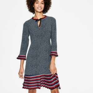 8LBoden Lara Pleat Detail Dress-Navy Cluster Spot